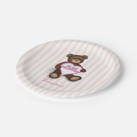 Assiettes En Carton Saint-Valentin Aquarelle Moderne Rustique Ourson (Angle)