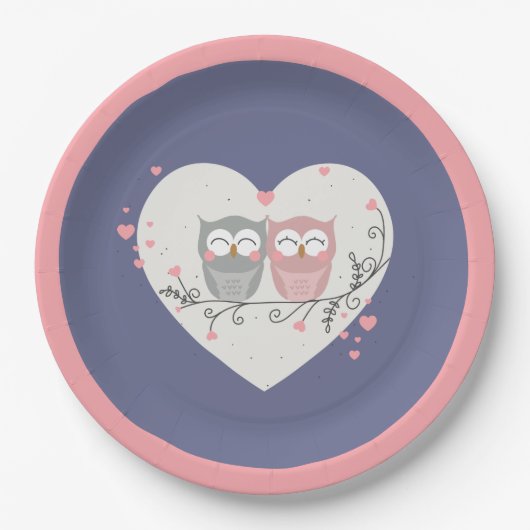 Assiettes En Carton Saint-Valentin aux chouettes amoureuses (Devant)