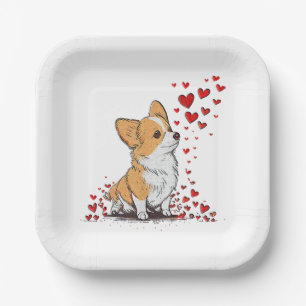 Assiettes En Carton Saint-Valentin Chien Mignon Corgi Fête des amoureu