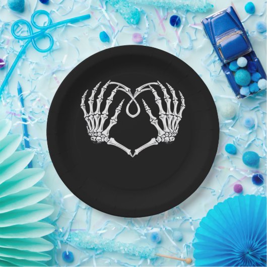 Assiettes En Carton Saint Valentin Coeur gothique Avec Squelette Mains (Fête)