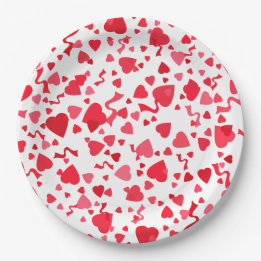 Assiettes En Carton Saint Valentin Coeurs de Confetti Rouge