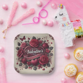 Assiettes En Carton Saint Valentin Design avec Roses et coeur (Fête)
