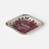 Assiettes En Carton Saint Valentin Design avec Roses et coeur (Angulaire)