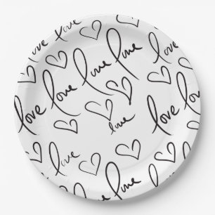 Assiettes En Carton Saint-Valentin Écriture Manuscrite Lettre D'amour