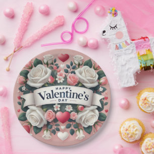 Assiettes En Carton Saint Valentin Floral Coeur Design