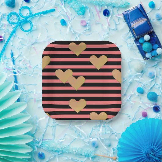 Assiettes En Carton Saint Valentin rose et noir (Fête)