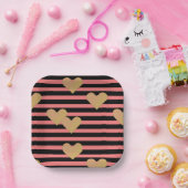 Assiettes En Carton Saint Valentin rose et noir (Fête)