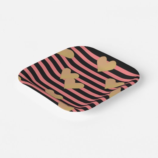 Assiettes En Carton Saint Valentin rose et noir (Angulaire)