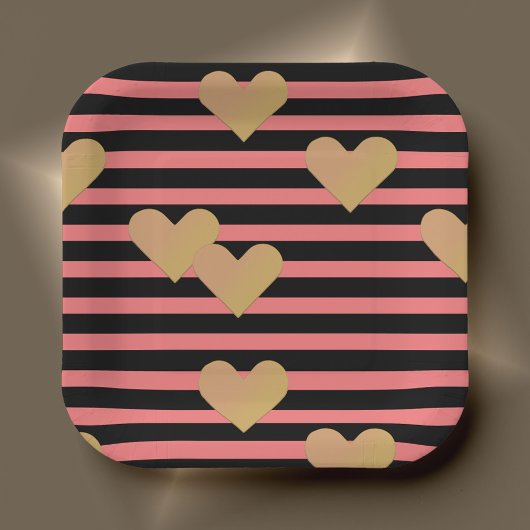 Assiettes En Carton Saint Valentin rose et noir