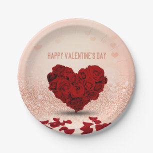 Assiettes En Carton Saint-Valentin Rose Heart Bouquet - Plaque de papi