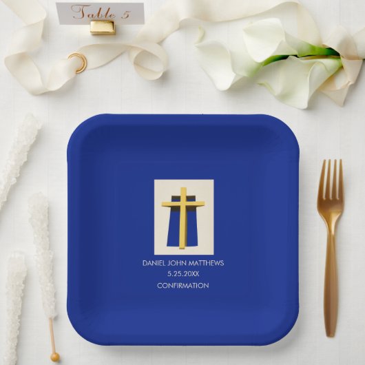 Assiettes En Carton Sainte Croix et Gras Bleu Confirmation religieuse (Mariage)