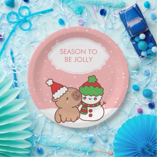 Assiettes En Carton Saison Capybara Et Snowman Pour Être Jolly Mignonn (Fête)