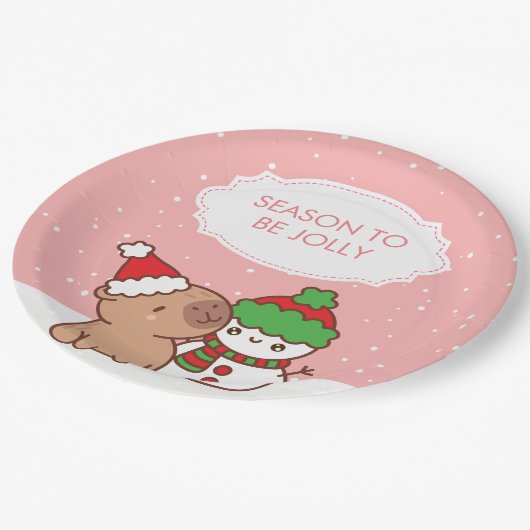 Assiettes En Carton Saison Capybara Et Snowman Pour Être Jolly Mignonn (Angle)