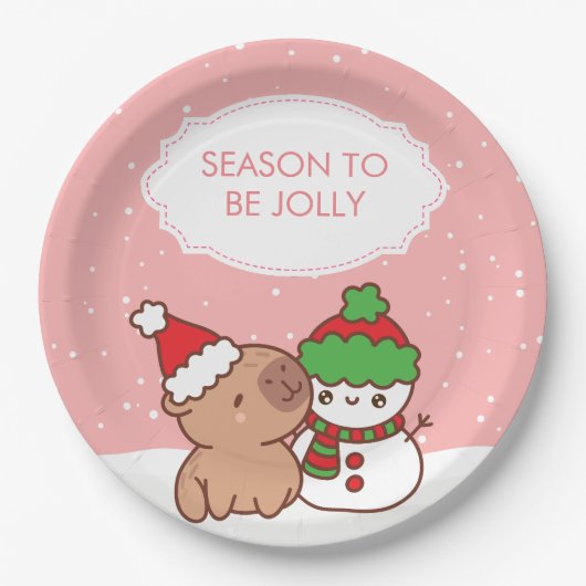 Assiettes En Carton Saison Capybara Et Snowman Pour Être Jolly Mignonn (Devant)