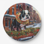 Assiettes En Carton Saison de Noël de Boston Terrier (Devant)