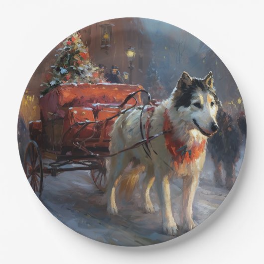 Assiettes En Carton Saison de Noël du Malamute de l'Alaska (Devant)