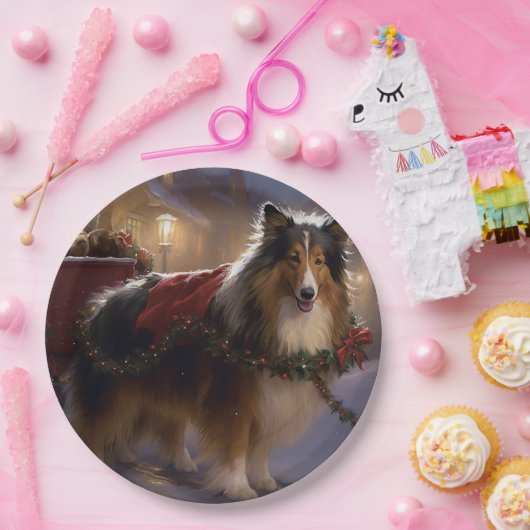 Assiettes En Carton Saison de Noël du Shetland Sheepdog (Fête)