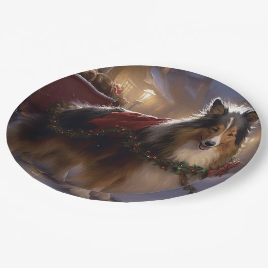 Assiettes En Carton Saison de Noël du Shetland Sheepdog (Angle)