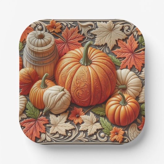 Assiettes En Carton Saison Festin Automne Citrouilles Thanksgiving (Recto)