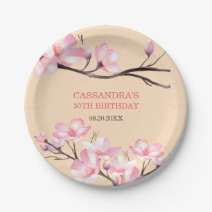 Assiettes En Carton Sakura Blush rose cerisier fleur Peach Anniversair