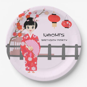 Assiettes En Carton Sakura Cerry Blossom Japonaise Fête d'Anniversaire