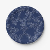 Assiettes En Carton Sakura de cerisier japonais blanc sur bleu (Devant)