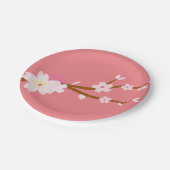 Assiettes En Carton Sakura rouge vif, fleurs de cerisiers japonais (Angle)