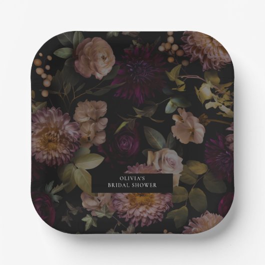 Assiettes En Carton Salle de mariage fleurie sombre et dramatique (Recto)