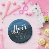 Assiettes En Carton Salon des cheveux Coiffeuse Ciseaux bleu et or mod (Fête)