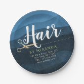 Assiettes En Carton Salon des cheveux Coiffeuse Ciseaux bleu et or mod (Devant)