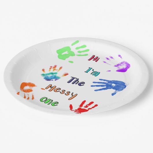 Assiettes En Carton Salut, je suis The Messy One - Paint Handprints (Angle)