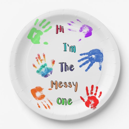 Assiettes En Carton Salut, je suis The Messy One - Paint Handprints (Devant)