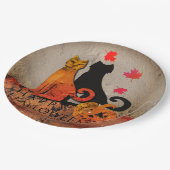 Assiettes En Carton Salutation de chats d'Halloween (Angle)