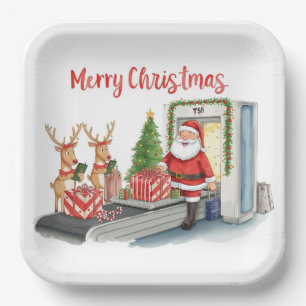 Assiettes En Carton Salutation Santa Claus de l'aéroport