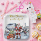 Assiettes En Carton Salutation Santa Claus de l'aéroport (Fête)