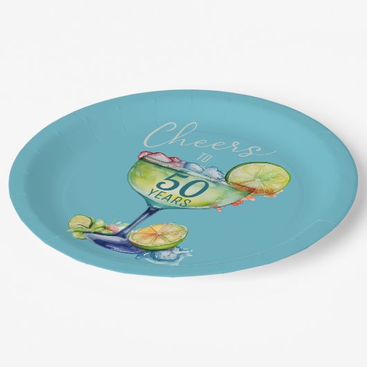 Assiettes En Carton Salutations à 50 Anniversaire (Angle)