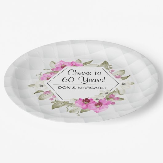 Assiettes En Carton Salutations à 60 ans Diamond Geométrique Rose Pers (Angle)