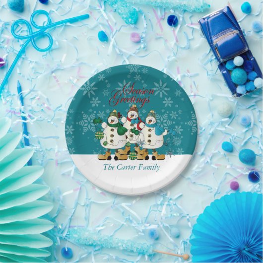 Assiettes En Carton Salutations de saison Snowmen Buddies | Noël (Fête)