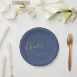 Assiettes En Carton Salutations Minimaliste Marine Bleu Or Personnalis<br><div class="desc">Salutations personnalisées Plaques de papier Mariage bleu et or de la Marine minimaliste</div>