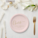 Assiettes En Carton Salutations minimaliste rose rose or personnalisé<br><div class="desc">Plaques de papier Mariage rose et or bleu minimaliste</div>