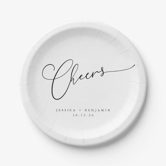 Assiettes En Carton Salutations minimum noir blanc Script personnalisé (Devant)