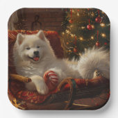 Assiettes En Carton Samoyed Chien Festive de Noël (Recto)