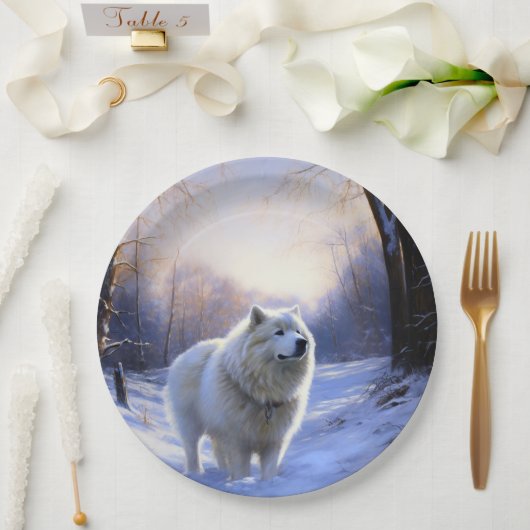 Assiettes En Carton Samoyed Let It Snow Christmas (Mariage)
