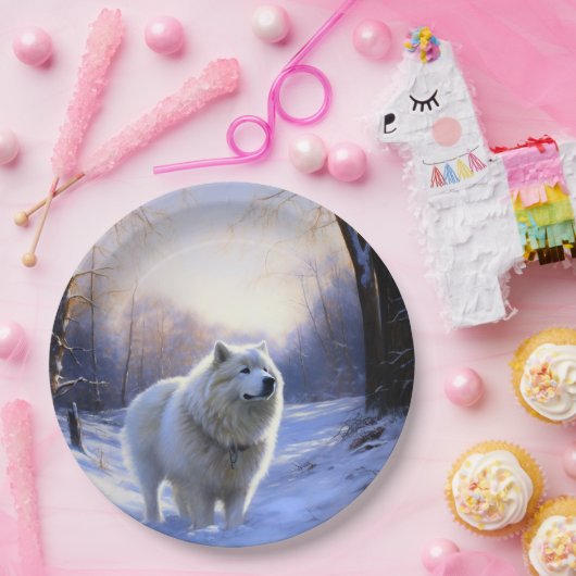 Assiettes En Carton Samoyed Let It Snow Christmas (Fête)