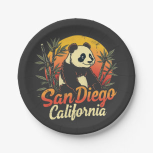 Assiettes En Carton San Diego California Retro Sunset Panda Vintage