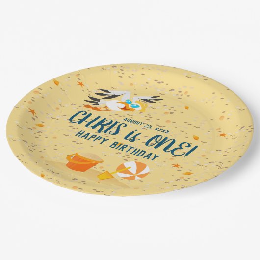 Assiettes En Carton Sand château plage amusant bébé garçon fête d'anni (Angle)