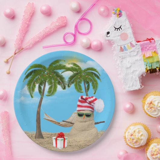 Assiettes En Carton Sandman de Noël Tropical Avec Hammock (Fête)