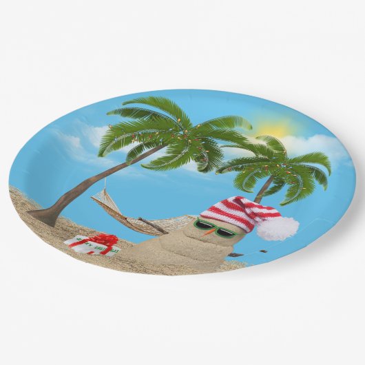 Assiettes En Carton Sandman de Noël Tropical Avec Hammock (Angle)