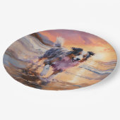 Assiettes En Carton Sandy Australian Shepherd Dog on Beach Sunset (Angle)