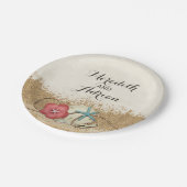 Assiettes En Carton Sandy Beach Hibiscus & Coques Mariage Personnalisé (Angle)